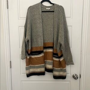 Maurices Gray and Brown Cardigan Sweater with Striped Design